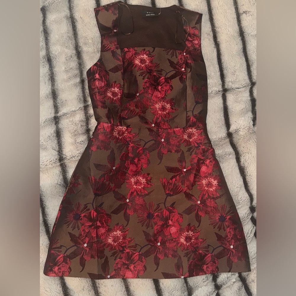 Vici Red and Brown Floral Midi Dress